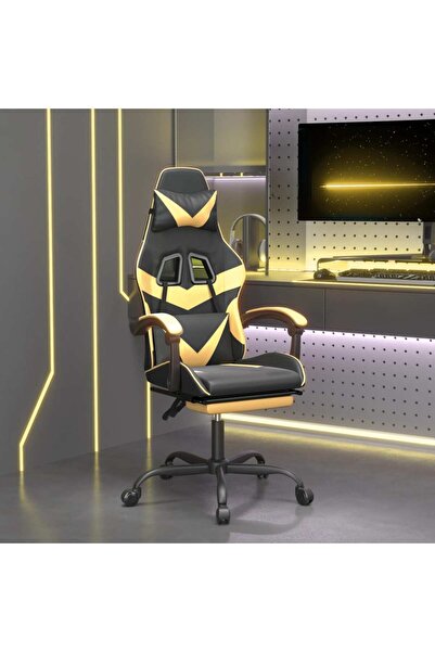 Concept Scaun de gaming pivotant/suport picioare negru/auriu piele