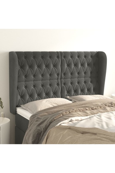 Concept Tăblie de pat cu aripioare gri închis 163x23x118/128 cm catifea