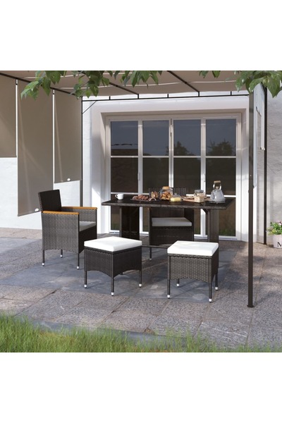 Concept Set cu scaun de grădină și taburet, 4 piese, negru, poliratan