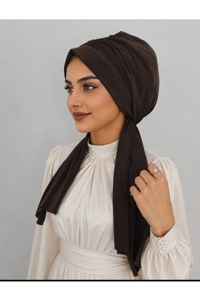 AHRAR tesettür Design Dubai Hijab Ready-Made Bone Shawl Brown