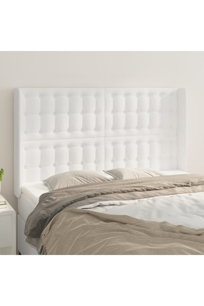 Concept Tăblie de pat cu aripioare, alb, 147x16x118/128 cm, piele