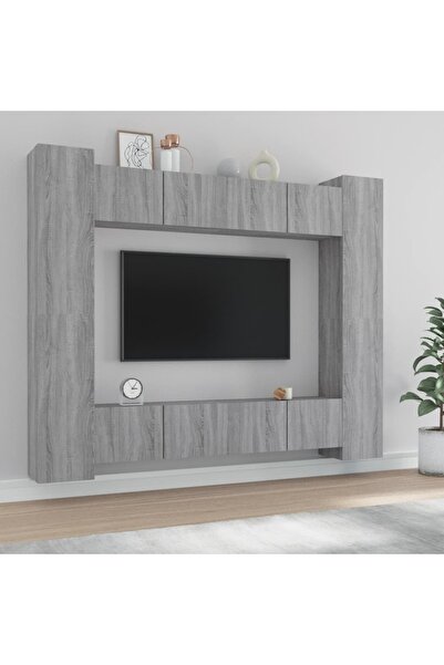 Concept Set dulap TV, 8 piese, gri sonoma, lemn prelucrat