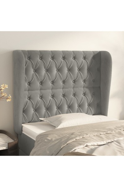 Concept Tăblie de pat cu aripioare gri deschis 93x23x118/128 cm catifea