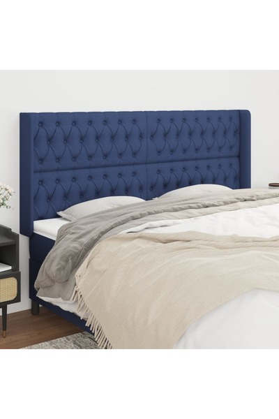 Concept Tăblie de pat cu aripioare, albastru, 183x16x118/128 cm, textil