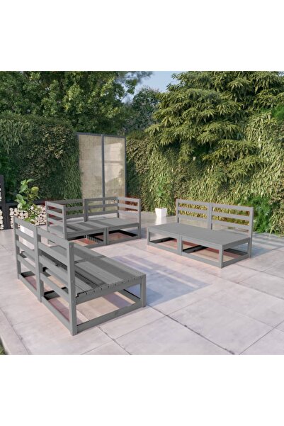 Concept Set mobilier de grădină, 6 piese, gri, lemn masiv de pin