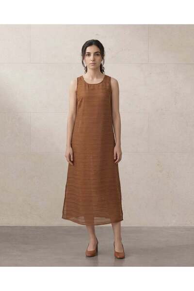 REDTAG Women’s Rust Sleeveless Midi Knit Dress