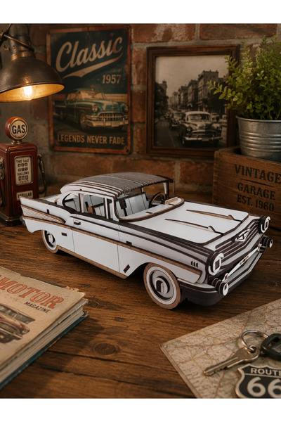 Home Ahşap Dekoratif Nostaljik -170 Parça 3d Puzzle - Beyaz Renk- Chevrolet B...