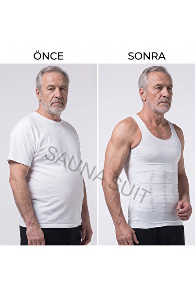 SWEAT FAST Corset alb premium pentru bărbați, talie, piept, burtă, tricou, mă...