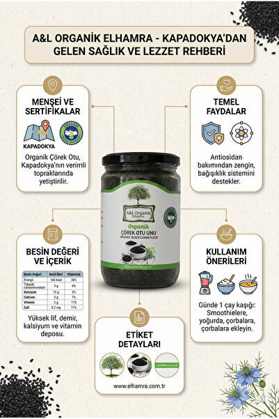 A&L ORGANİK ELHAMRA Organik Sertifikalı Çörek Otu Unu Glütensiz Vegan 110g Ka...