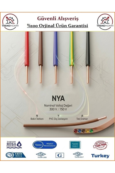 ÖZNUR NYA 2,5mm Tek Damar Kablo - Orjinal Ürün - %100 Bakır - 2 Metre