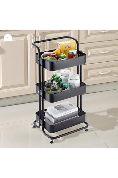 Roomlyne Housewares 3-Tier Metal Shelves Rolling Cart Organizer for Home Good...
