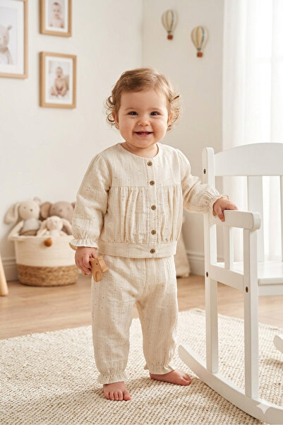 PİETRA BABY KİDS 100% Cotton Muslin Fabric Baby and Child Girl Double Set wit...