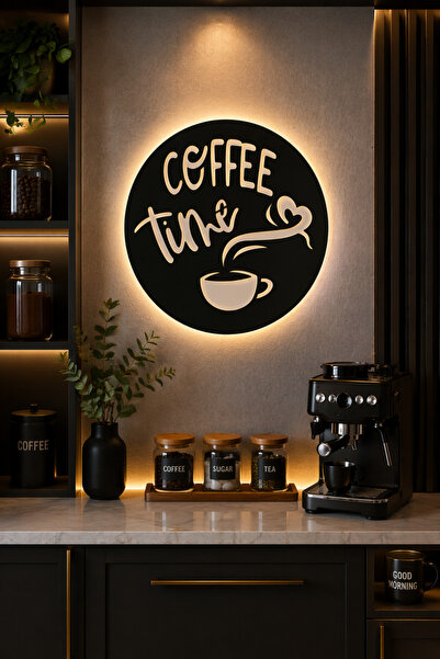 Lazer X Design Coffee Time | LED Işıklı | Dekoratif Duvar Tablosu | Modern Ka...
