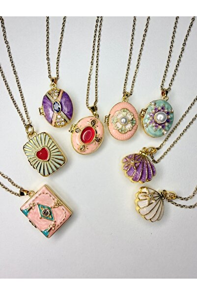 LUMİCOTAKI Gift - Gold Color Non-Tarnish Steel Covered Stone Necklace with Bl...