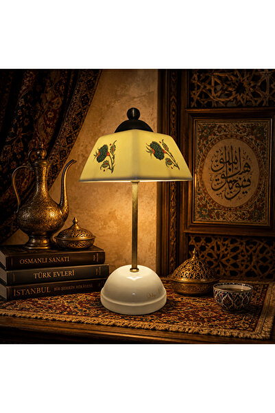 Qtahya Art أباجورة-مصباح طاولة وليلي-ديكور-بورسلين شفاف-صناعة يدوية-مع قبعة ب...