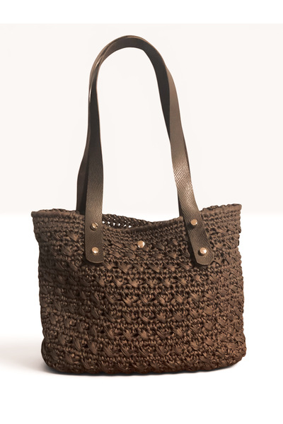 Mimoza Accessories Natural Textured Knitted Shopper Bag – Brown