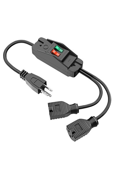 Choice 1.6ft black 2 Way Extension Cord with ON/Off Switch 3 Prong Outdoor Ex...