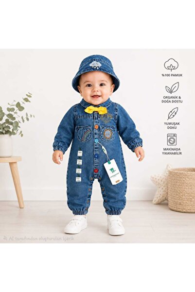CROCODAYS Παιδικό βρεφικό τζιν (JEANS) Ολόσωμο κορμάκι με παπιγιόν και καπέλο...