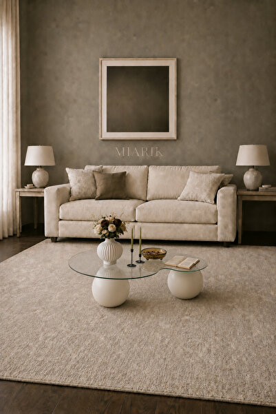 MIARIK DESIGN AHŞAP TOP AYAKLI CAMLI ORTA SEHPA