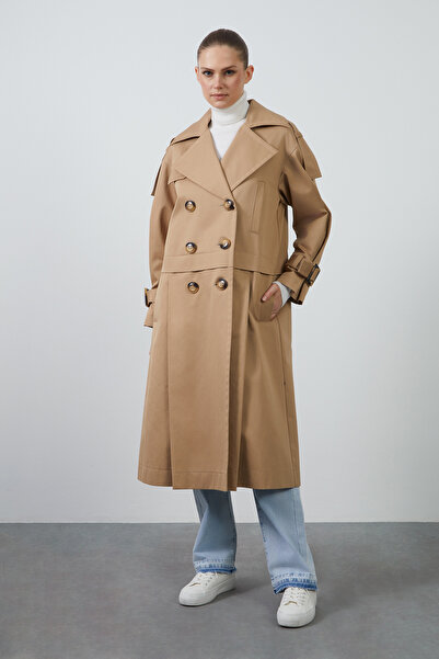 GİZİA Eteği Çıkarılabilir Kol Üstü Kemer Tokalı Trenchcoat
