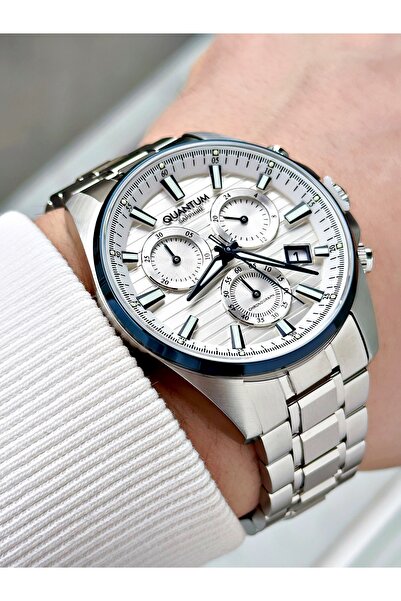 Quantum Functional Silver Color Sapphire Glass Steel Band Steel Case Men's Wr...