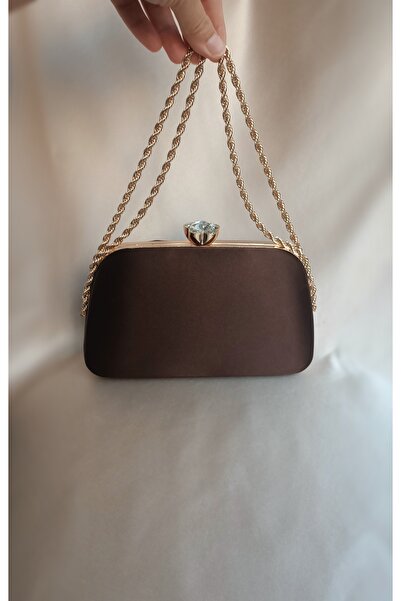 Gül karatekin gk Kadın Saten Kahverengi Burgu Zincirli Portföy Özel Gün Düğün...
