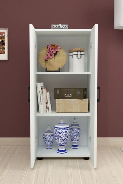 Bofigo 3 Raflı 2 Kapaklı Klasörlük Dolabı Mutfak Dolabı Banyo Dolabı Çok Amaçlı Dolap Fulya Beyaz