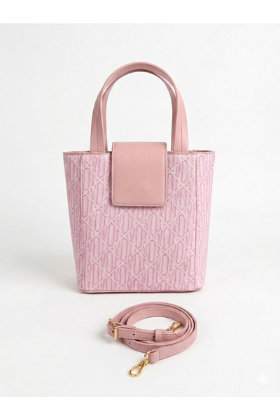 Melos Butik Γυναικεία τσάντα χεριού και ώμου με μοτίβο μονόγραμμα σε ροζ πούδρα