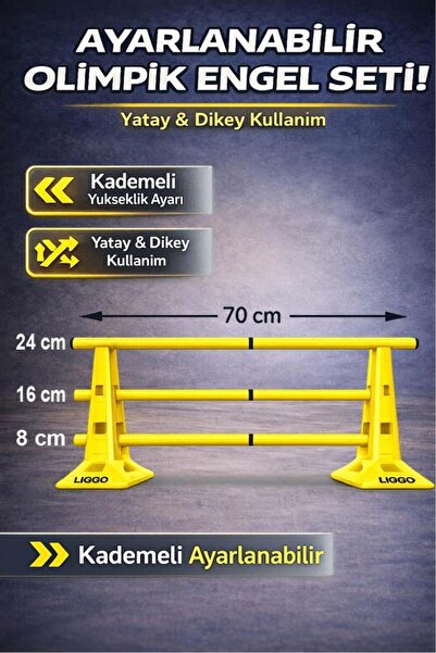 Liggo Kademeli Yatay ve Dikey Ayarlanabilir Olimpik Antrenman Engel Seti 12 Adet Antrenman Hunisi 23 cm