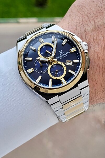 Daniel Klein Dial Navy Blue Strap Gold Gray Color 43.5 mm Functional Men's Wr...