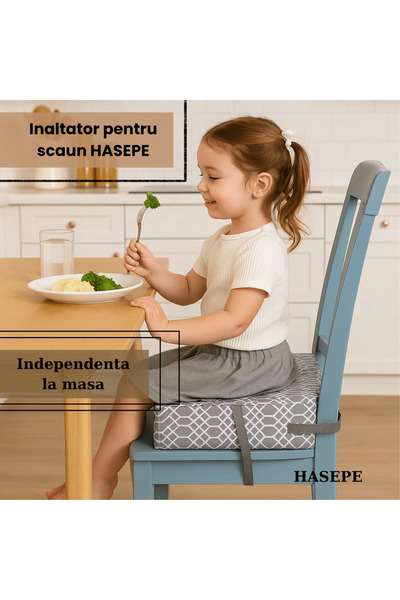 HASEPE Inaltator Scaun Copii, Perna Masa Cu Curele Reglabile, Husa Detasabila, Confortabil, Stabil