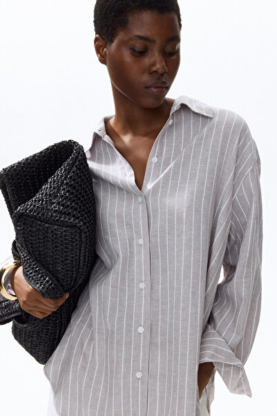 H&M Keten Karışımlı Oversize Gömlek