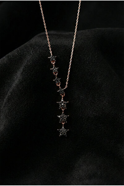 Roza Silver 925 Ayar Oniks Taşlı Rose Sıralı Yıldız Gümüş Kolye