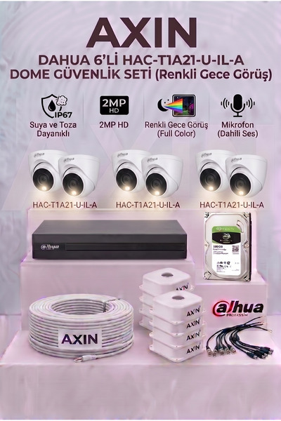 DAHUA 6 Kameralı Dome Renkli Gece Görüşlü Güvenlik Kamera Seti - Mikrofonlu (...