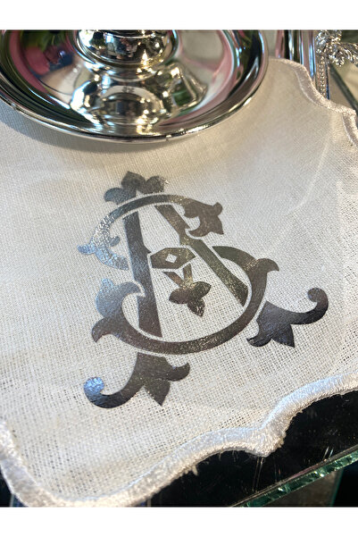ABROZ HOME DESIGN MONOGRAM iki Harf Baskılı Kişiye Özel GÜMÜŞ Damat Kahvesi M...
