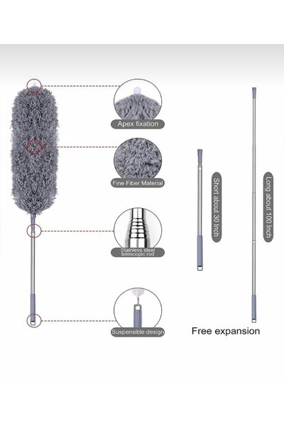 Single Mikrofiber Manyetik Anti-Statik Bükülebilen Toz Alma 3 Lü Full Set Uzayabilen Saplı Mop