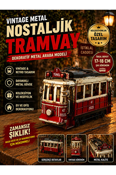 KOLAYEV Nostaljik Kırmızı Tramvay Metal Dekoratif Biblo – Vintage Ev Ofis Dekoru