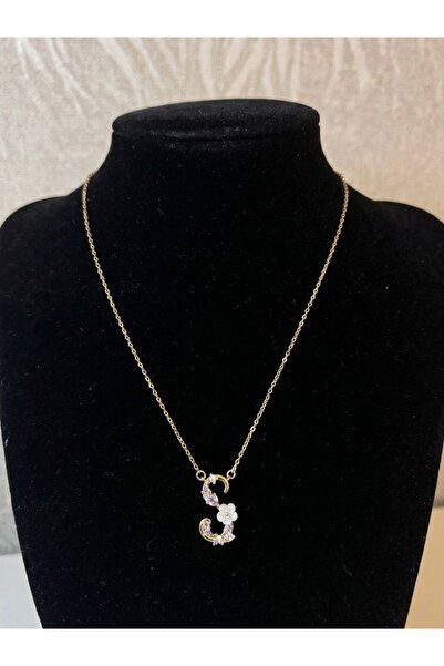 SEM STORE 316L ÇELİK GOLD RENK S HARF ZİRKON TAŞLI ÇİÇEK DETAYLI KOLYE