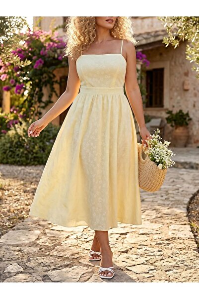 Iuliashop Ανία Κρεμ Φόρεμα Μίντι - Μεγάλα Μεγέθη - 44