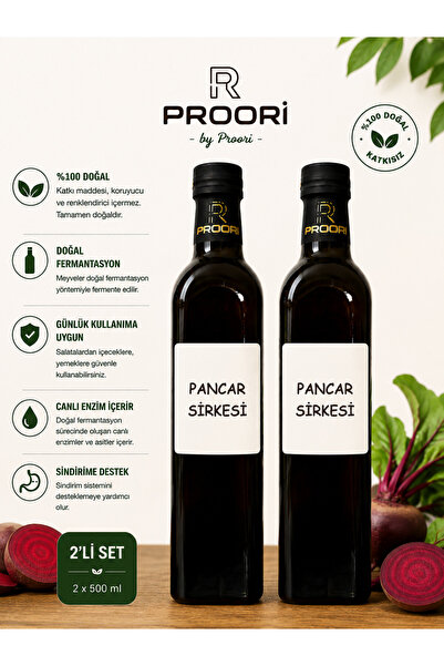 Proori Yıllanmış Pancar Sirkesi Doğal Fermente Canlı Sirke 500 ml 2'li Paket
