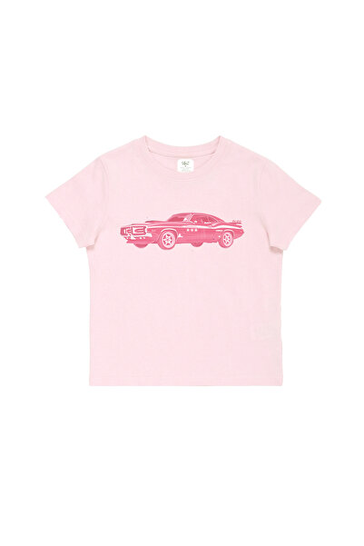 WHITE OF CREATIVE Kadın Araba Baskılı Baby Tee Crop Top