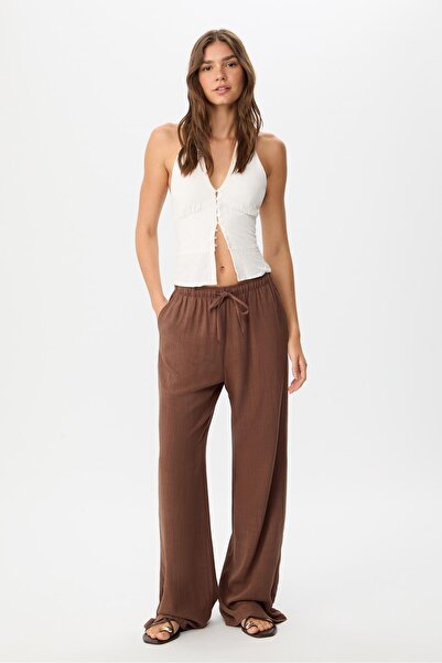 Stradivarius Flowing linen-effect trousers