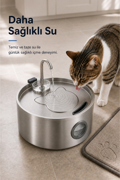 MAVLET 3.2L Paslanmaz Çelik Otomatik Kedi Su Pınarı - Büyük Kapasiteli Su Kab...