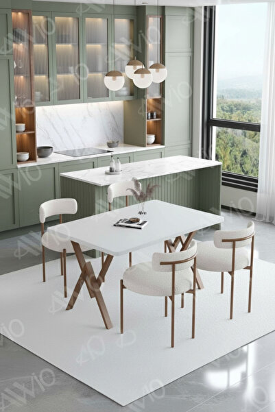 AVVİO Soffice Teddy Sandalye 80x120 Yemek Masası Mutfak Masası 4 Kişilik Masa...