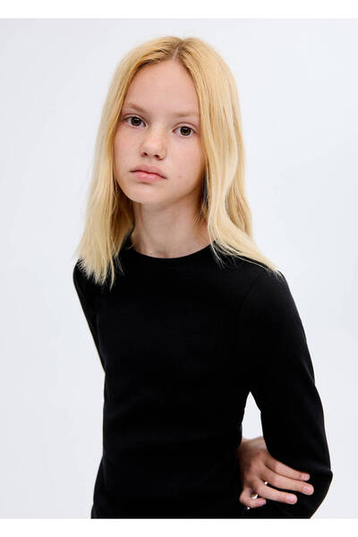MANGO Kids Рипсена тениска с дълги ръкави