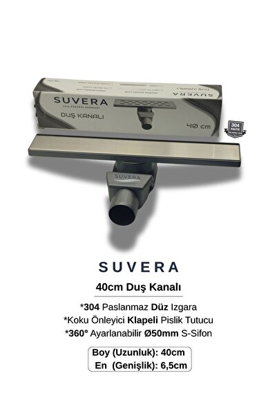 Suvera 40cm Paslanmaz Izgaralı Koku Önleyici Klapeli Duş Kanalı Takımı – Ø50 ...