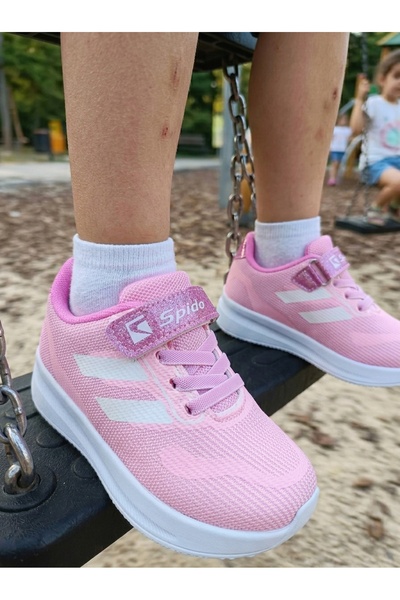 VELLINA Unisex Pink White Lace-Up Single Velcro Baby Kids Sports Shoes Sneake...