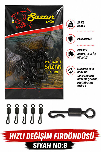 sr sazanrig Hızlı Değişim Fırdöndüsü (quick Change Swivel) Siyah No:8 (10 Adet)