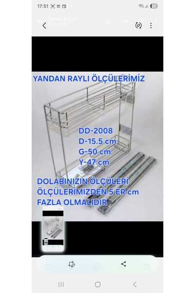 Azra Mutfak Teleskopik Yandan Raylı, Şişelik-deterjanlık, Metal Kiler Sistemi...