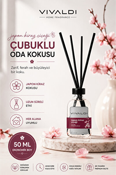 Vivaldi Home Japon Kiraz Çiçeği Çubuklu Oda Kokusu 50 ml – Kalıcı ve Ferah Çi...